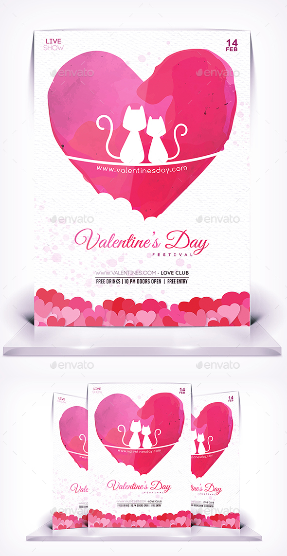 Valentines Cats Love FLyer - Flyers Print Templates