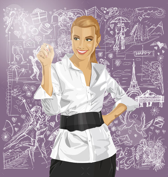 Business Woman Writing Something Against Love Background - People Characters
