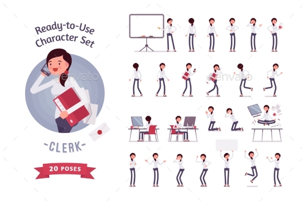 Ready-to-Use Business Female Clerk Character Set - People Characters