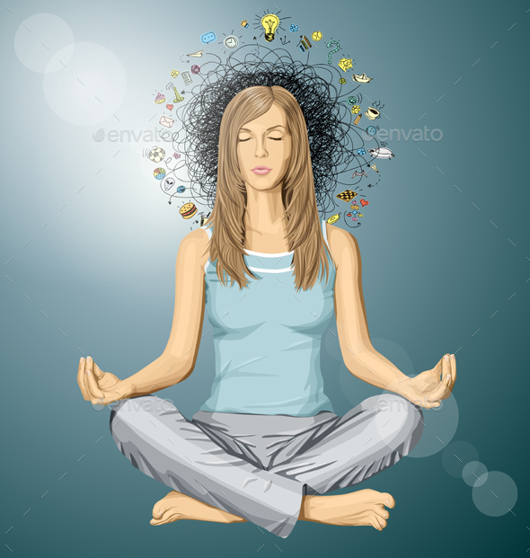 Woman Meditation in Lotus Pose - People Characters