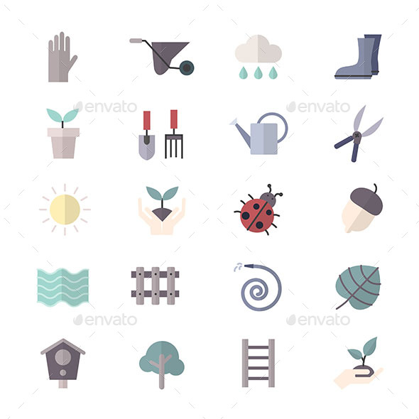 Garden Icons and Tools Icons Set Of Vector Colorful Flat Icon - Objects Icons