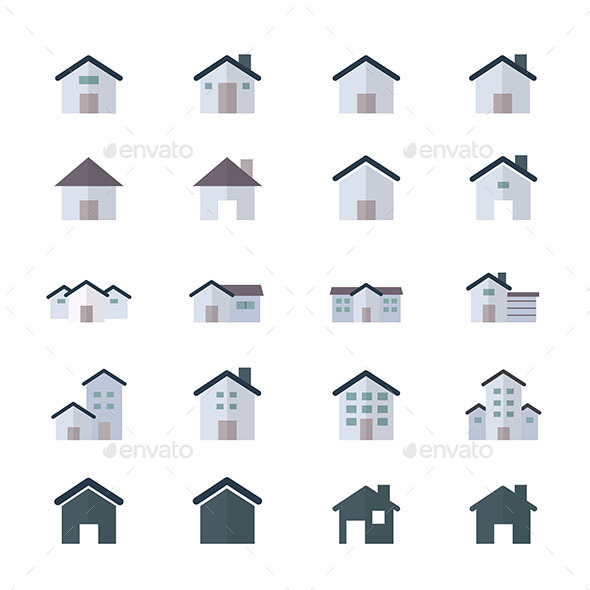 House Icons and Home Icons Set Of Building Icons Style Colorful Flat Icons - Buildings Objects