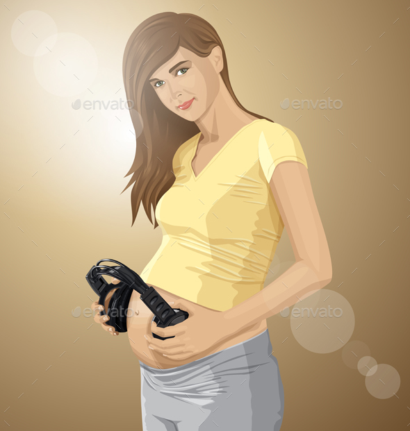 Pregnant Woman with Headphones - People Characters