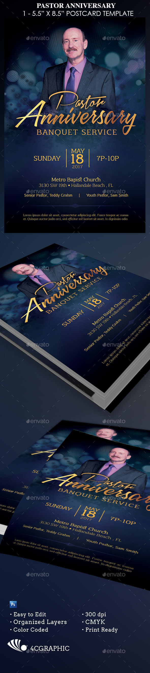 Pastor Anniversary Template - Church Flyers
