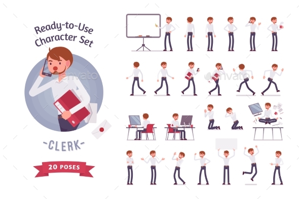 Ready-to-Use Business Male Clerk Character Set - People Characters