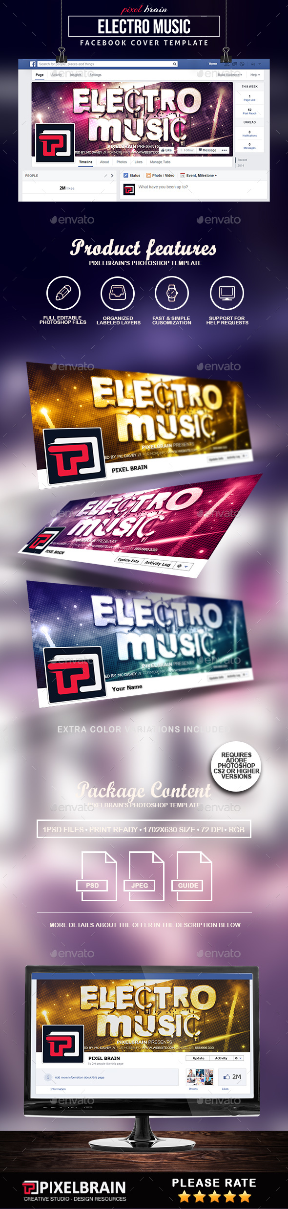 Electro Music Facebook Cover Template - Facebook Timeline Covers Social Media