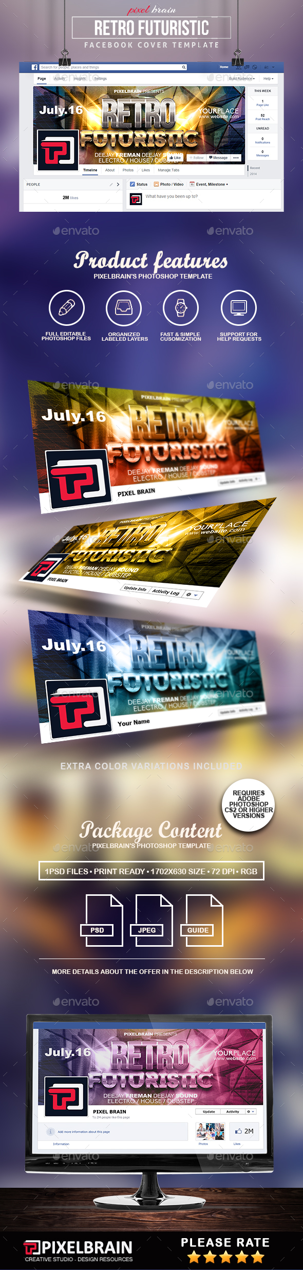 Retro Futuristic Facebook Cover Template - Facebook Timeline Covers Social Media