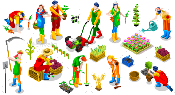 Isometric Farmer 3D People Icon Collection Vector Illustration - People Characters