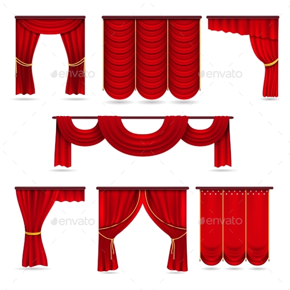 Silk Red Room Curtains - Man-made Objects Objects