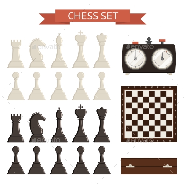 Chess Board and Chessmen Vector Isolated on White - Backgrounds Decorative