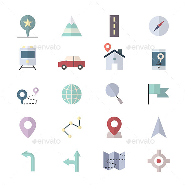 Navigation Icons and location Icons Set Of Vector Illustration Style Colorful Flat Icon - Icons