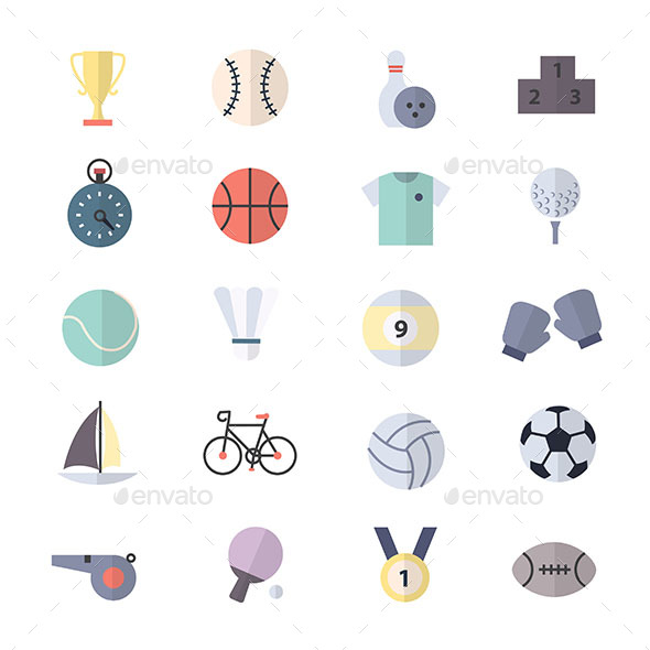 Sport Icons Set Of Vector Illustration Style Colorful Flat Icons - Objects Icons