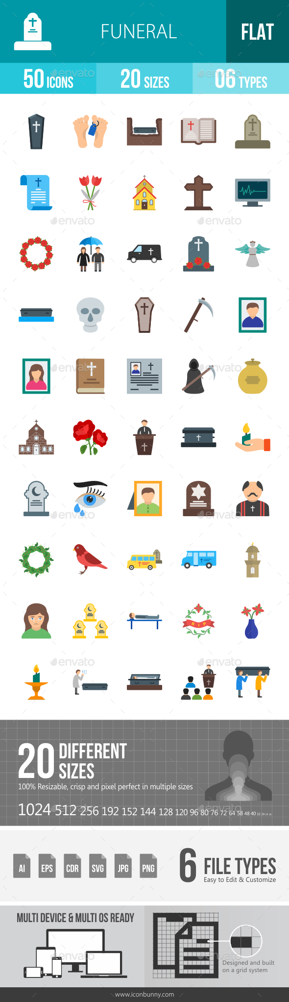 Funeral Flat Multicolor Icons - Icons