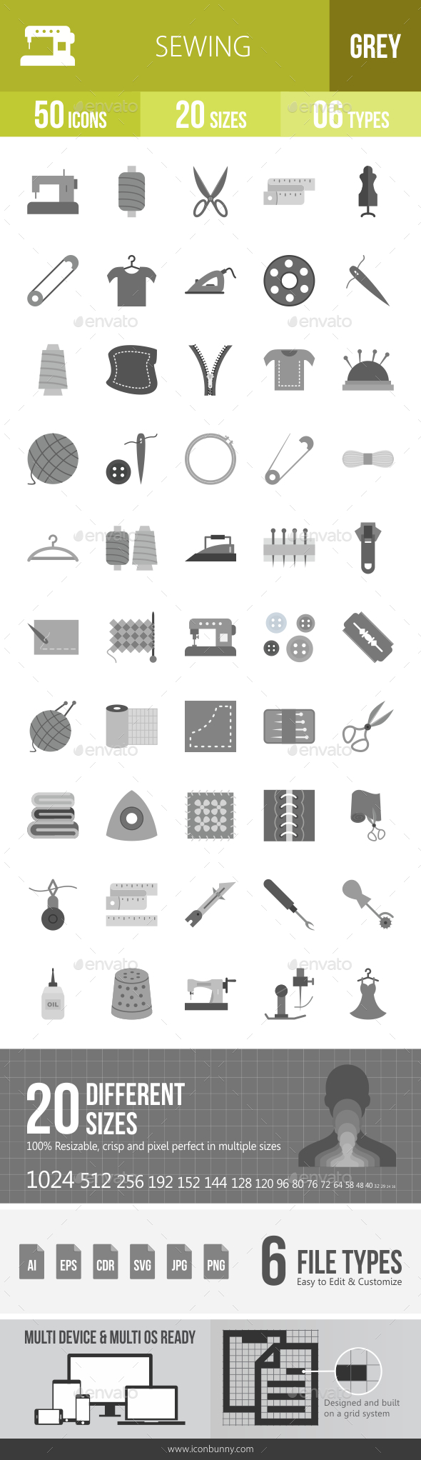 Sewing Greyscale Icons - Icons