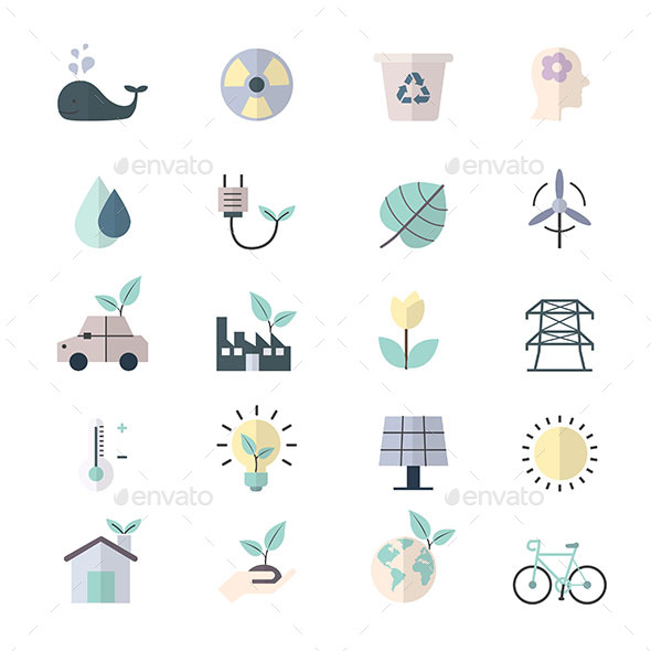 Eco Energy and Environment Icons Flat Color - Technology Icons