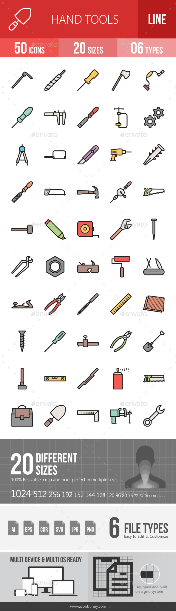 Hand Tools Filled Line Icons - Icons