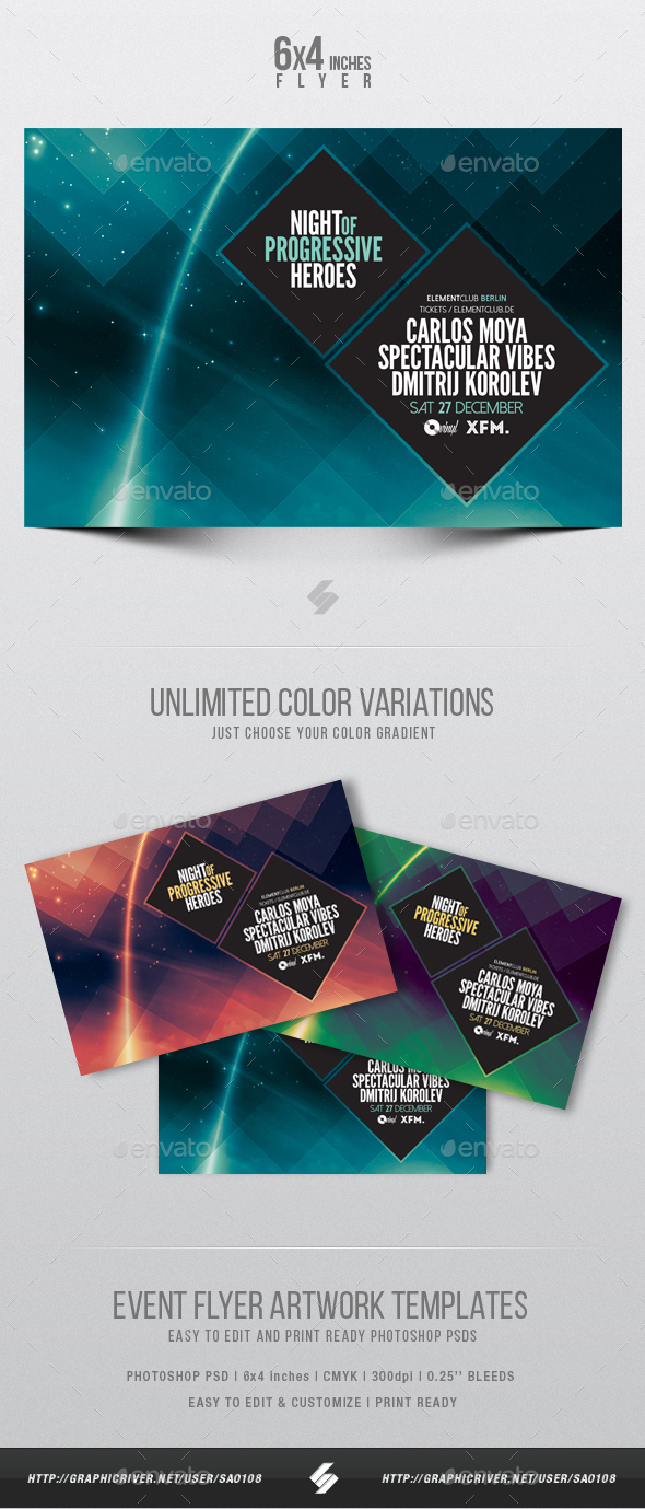 Progressive Heroes - Club Party Flyer Artwork Template - Clubs & Parties Events