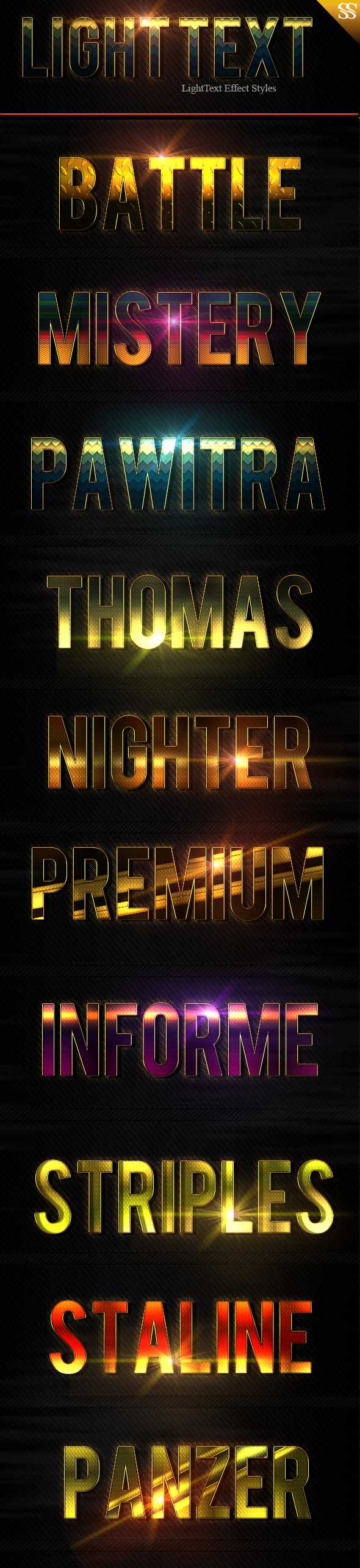 Light Text Effect Styles - Text Effects Styles