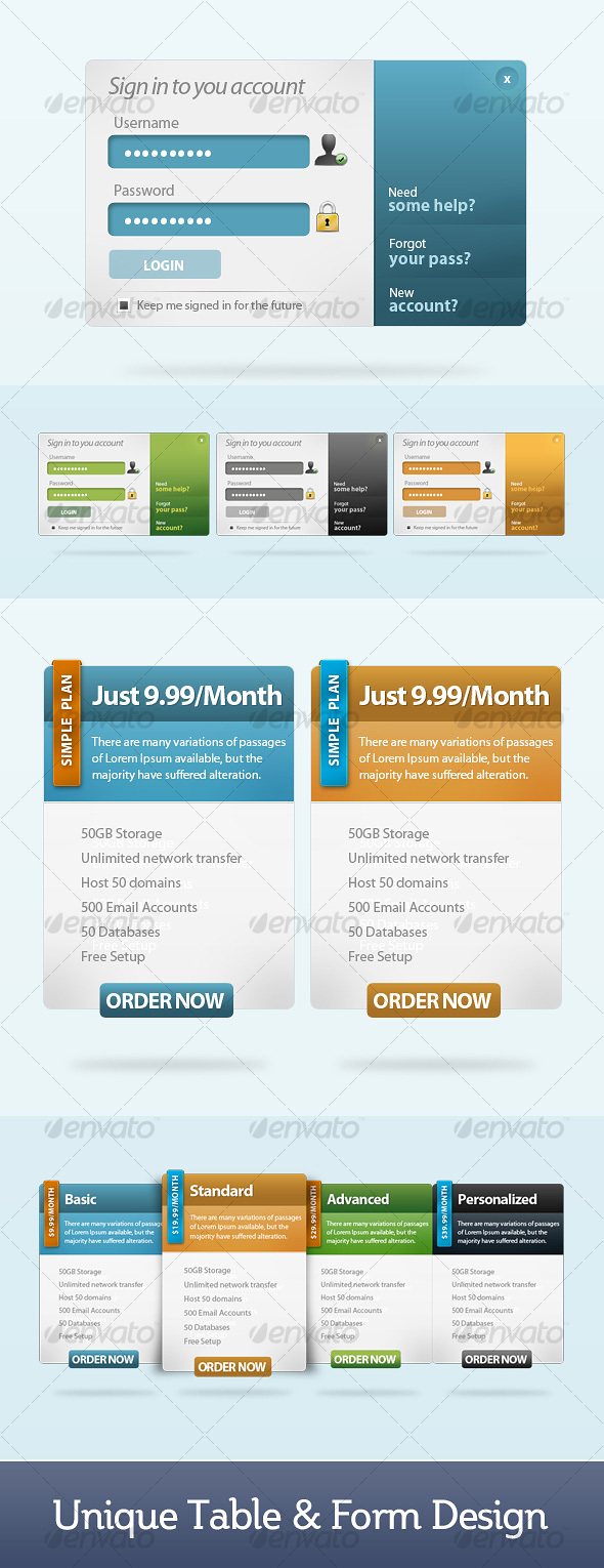 Unique Table an Login Form Design - Web Elements