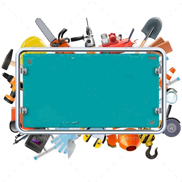 Vector Construction Rusty Frame with Tools - Industries Business