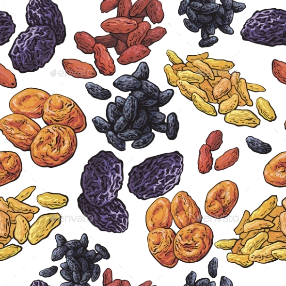 Sketch Style Dried Fruits Seamless Pattern - Backgrounds Decorative