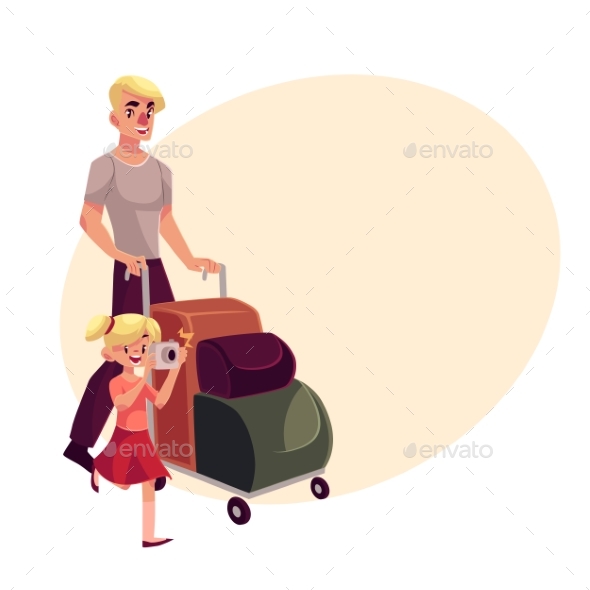 Young Man Pushing Luggage Trolley - People Characters