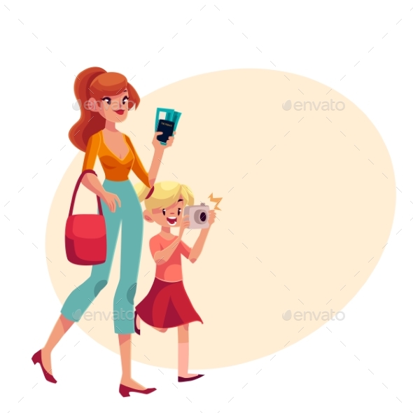 Young Woman Going on Vacation with Her Son - People Characters
