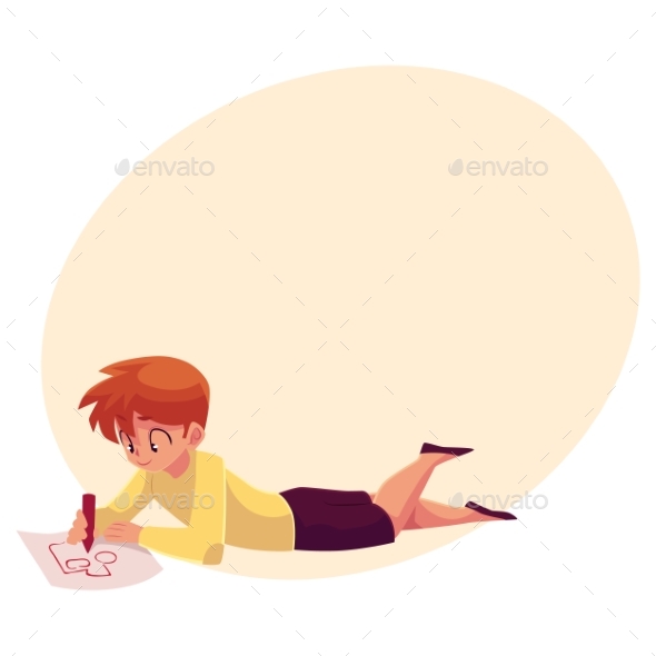 Little Boy Lying on Floor, Drawing Car - Backgrounds Decorative