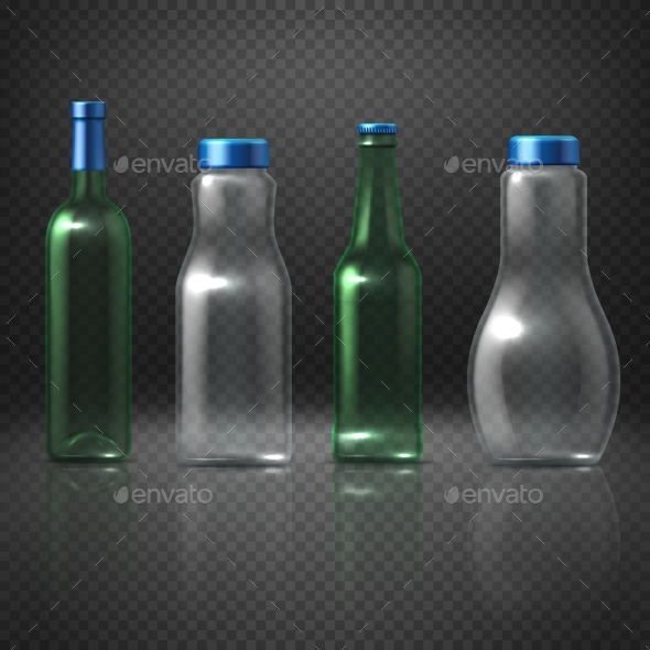 Empty Glass Vector Bottles for Alcohol - Man-made Objects Objects