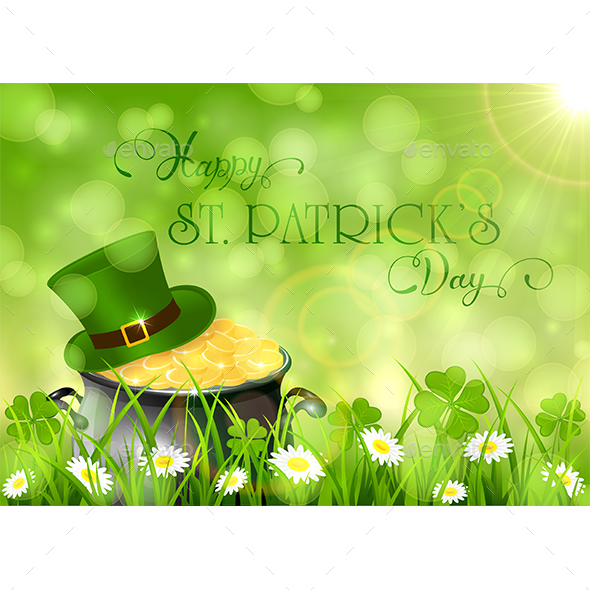 Sunny Patricks Day Background with Hat and Gold of Leprechaun - Miscellaneous Seasons/Holidays