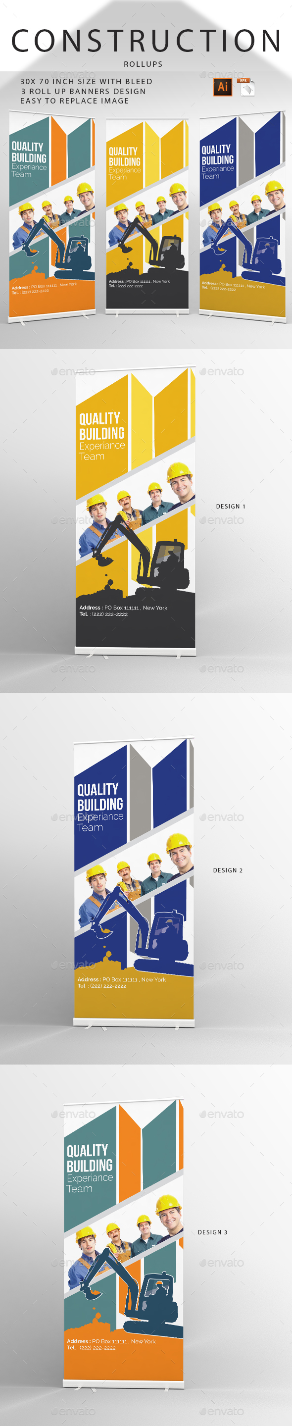 Construction Rollup Banners Template Design - Signage Print Templates