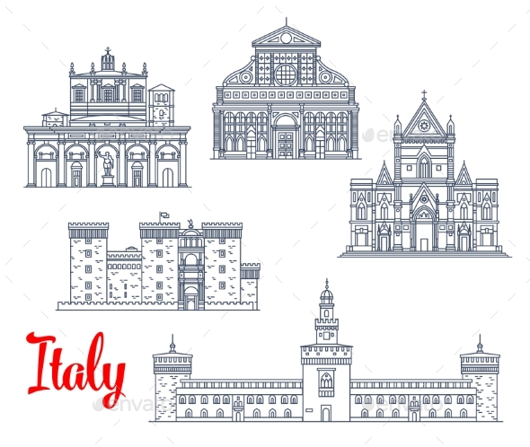 Italy Historic Buildings Architecture Vector Icons - Buildings Objects