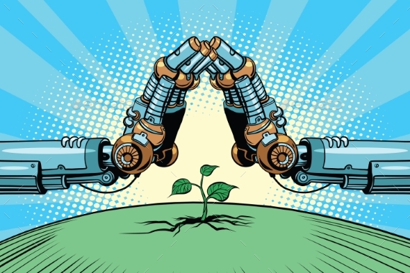 The Robot Arm Protect Green Sprout Technology - Landscapes Nature