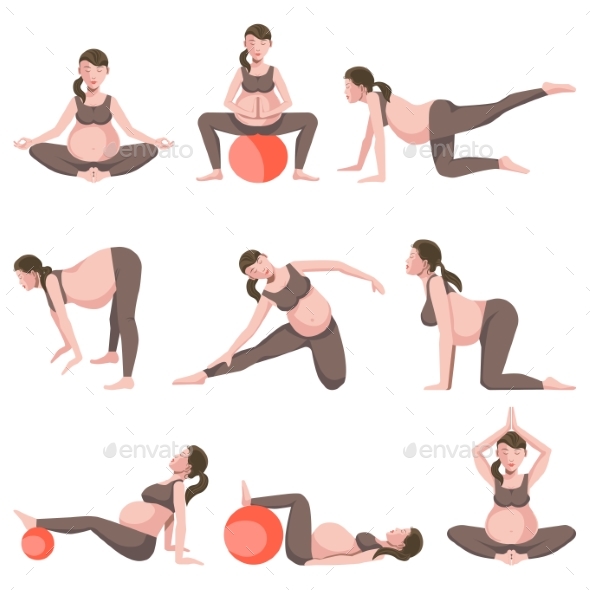 Yoga for Pregnant Women Icons Collection - Sports/Activity Conceptual