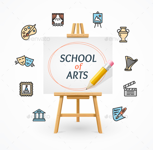 Art School Concept with Easel. Vector - Conceptual Vectors