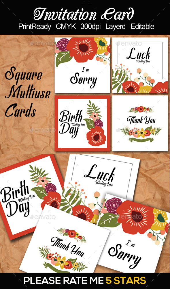 Square Multi Use Cards Templates - Cards & Invites Print Templates