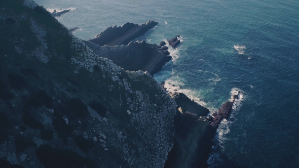 Flight Above Sharp Cliff in Ocean, Stock Footage | VideoHive