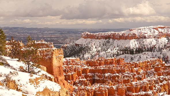 Fresh Snow Blankets Bryce Canyon Rock Formations Utah USA