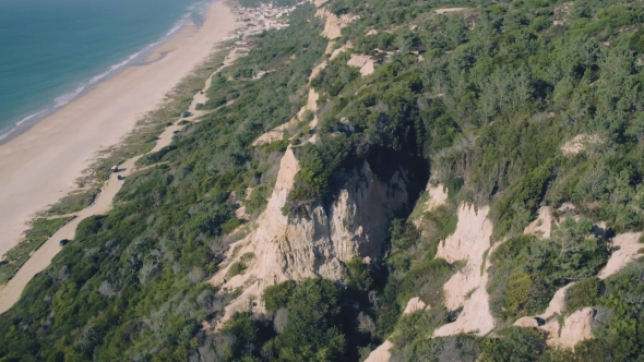 Aerial View a Sandstone Hill Near Shore