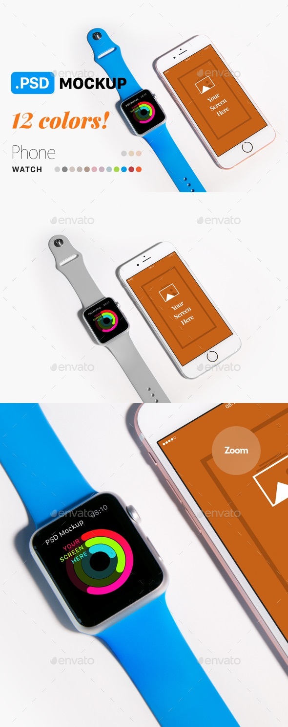 Phone & Watch Mockup - Mobile Displays