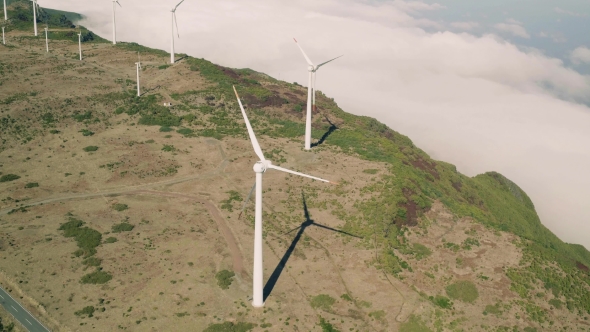 Aerial View of Energy Producing Wind Turbines