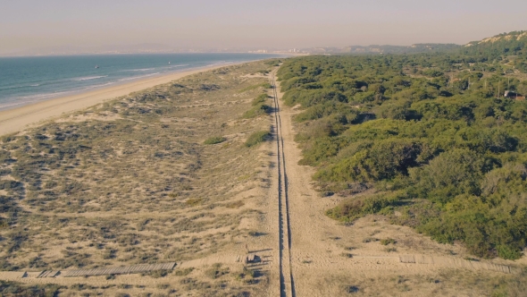 Aerial View Railroad on Sandy Beach