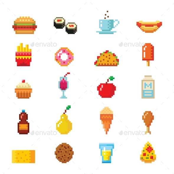 Pixel Art Food Computer Design Icons - Food Objects