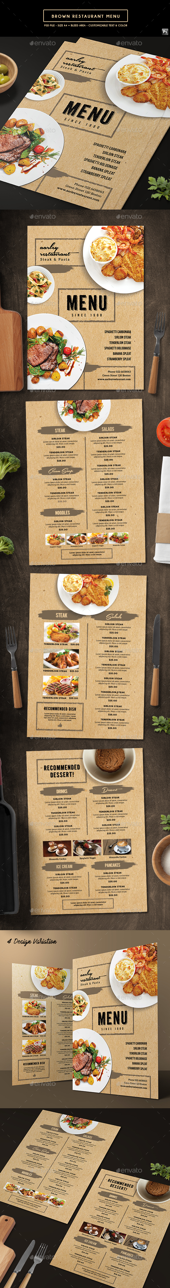 Brown Restaurant Menu - Food Menus Print Templates