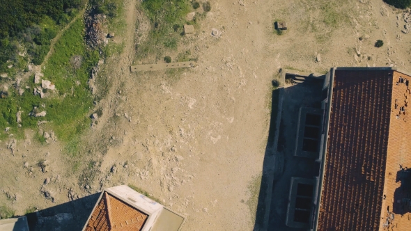 Aerial View of the Abandoned House on Top Cliff