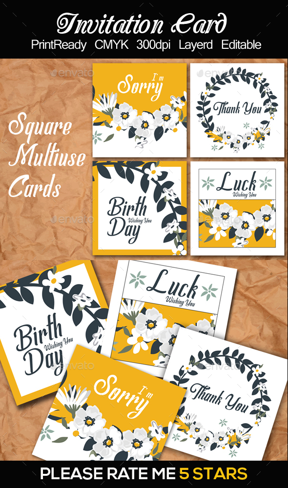 4 Square Multi Use Card Templates - Cards & Invites Print Templates