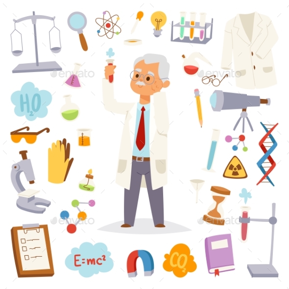 Science Man Professor Lab Icons Vector - Backgrounds Decorative
