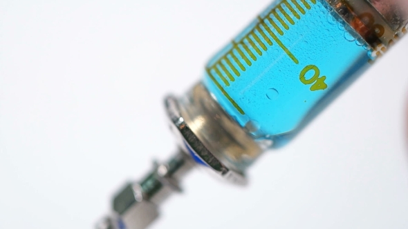 People Gaining a Syringe with a Liquid Solution on a White Background alt