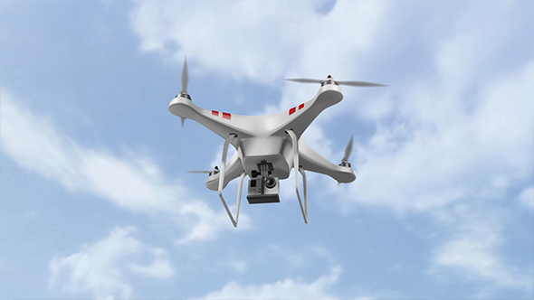 Quadcopter Drone Flies In The Sky