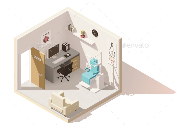 Vector Isometric Low Poly Ophthalmologist Office - Buildings Objects